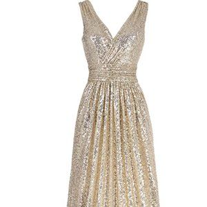 Kate Kasin Gold Sequin Long Bridesmaid/Prom Dress
